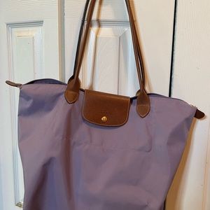 Large lavender Longchamp Le Pliage tote bag